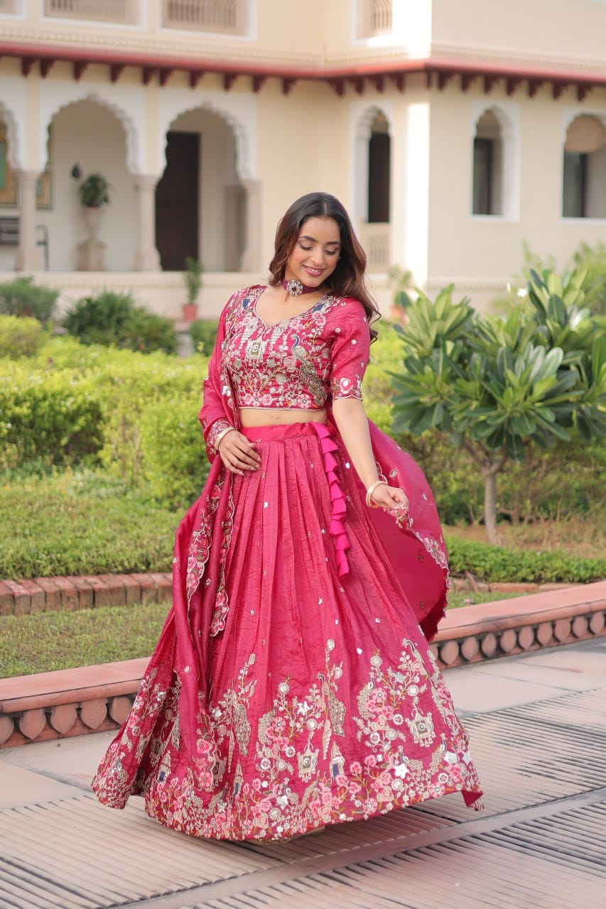 Premium Gold Crush Sequins & Coding Embroidered Lehenga Choli Set