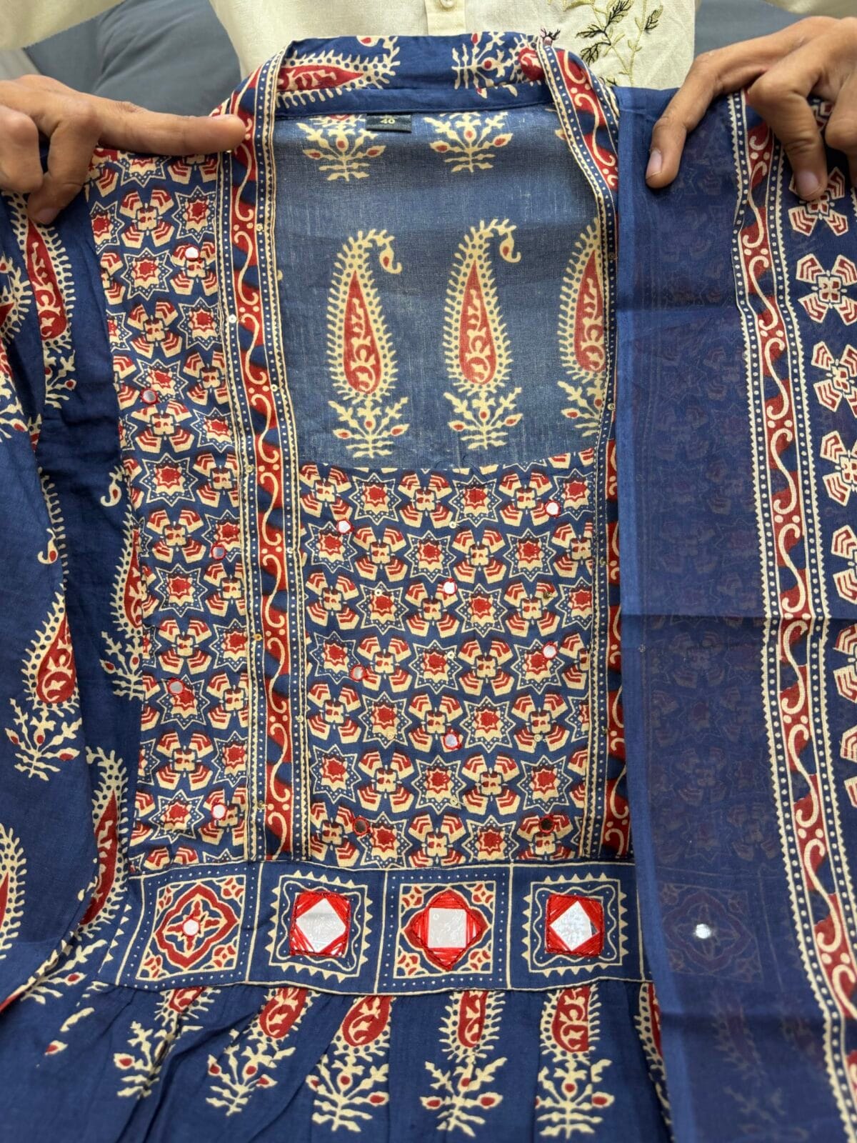 Premium Jaipuri Cotton 60x60 Bagru Printed A-Line Kurta, Palazzo & Dupatta Set
