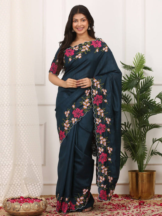 Premium Manipuri Silk Multi-Thread & Cut-Work Designer Saree