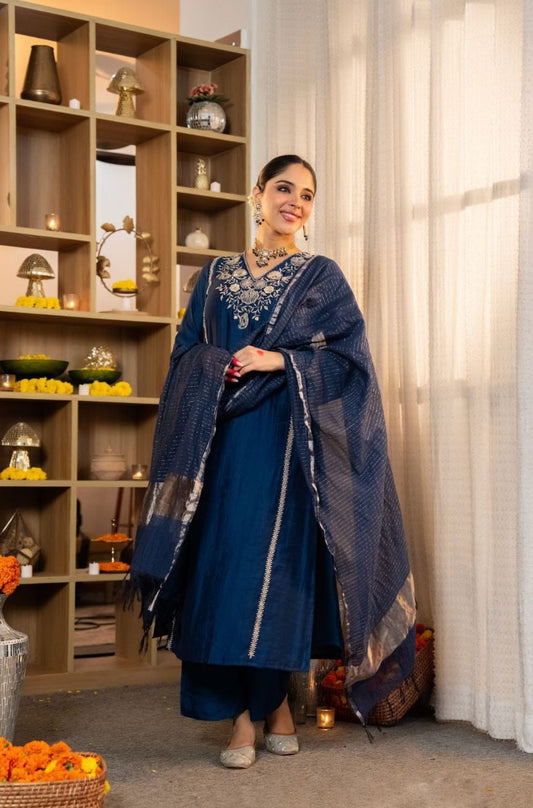 Premium Pure Satori Silk Festive Suit, Maharaja Pant & Banarasi Zari Dupatta Set