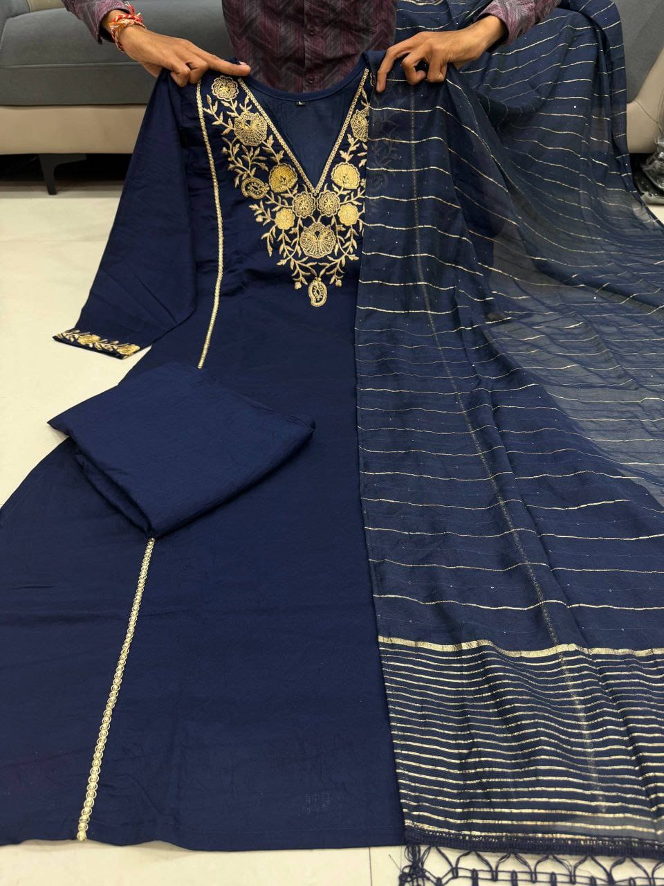 Premium Pure Satori Silk Festive Suit, Maharaja Pant & Banarasi Zari Dupatta Set