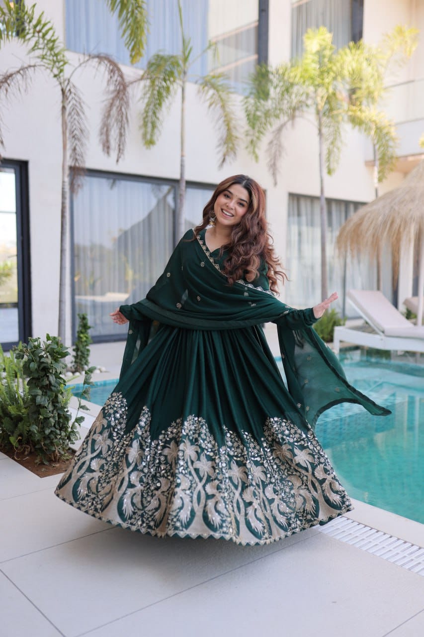 Premium Rangoli Crush Sequins Multi-Embroidered Gown Set