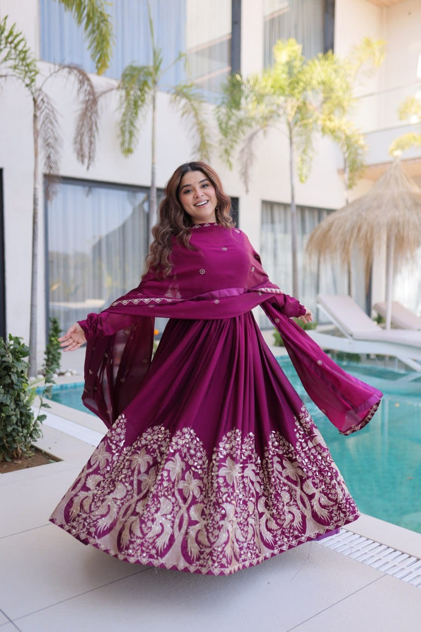 Premium Rangoli Crush Sequins Multi-Embroidered Gown Set