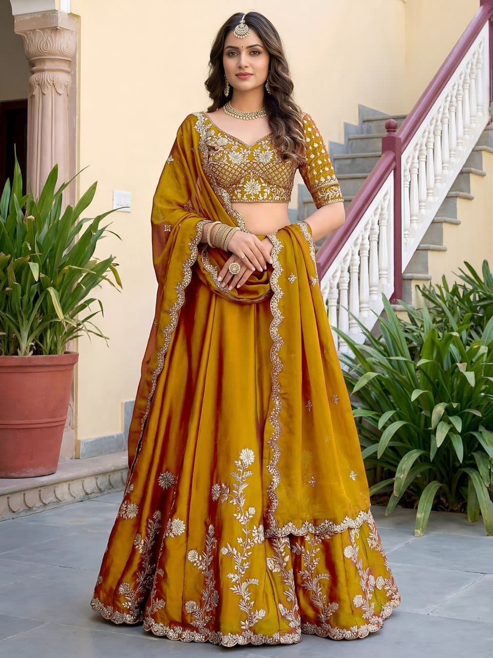 Premium Rangoli Silk Heavy Embroidered Lehenga Choli Set with Canvas & Can-Can Layering