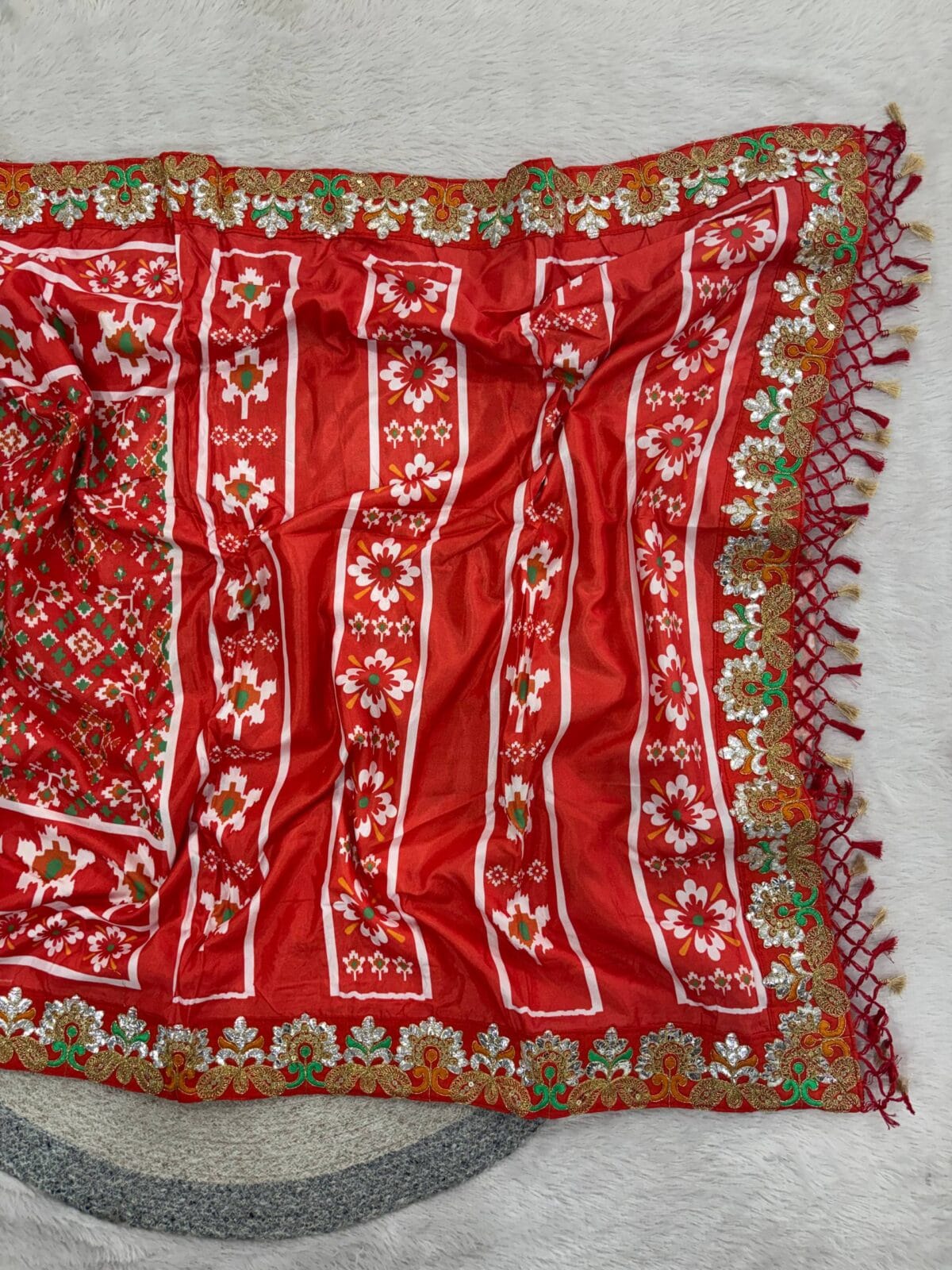 Premium Soft Vichitra Silk Designer Patola Print Saree with Floral Embroidered Border