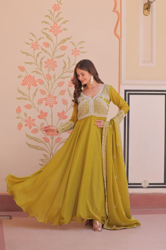 Premium Star Georgette Sequins Coding & Beads Embroidered Gown Set