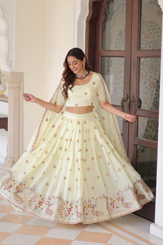 Premium Vichitra Silk Rich Sequins & Zari Multi-Embroidered Lehenga Choli Set