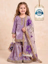 Purple Silk Sharara with Floral Digital Print Dupatta
