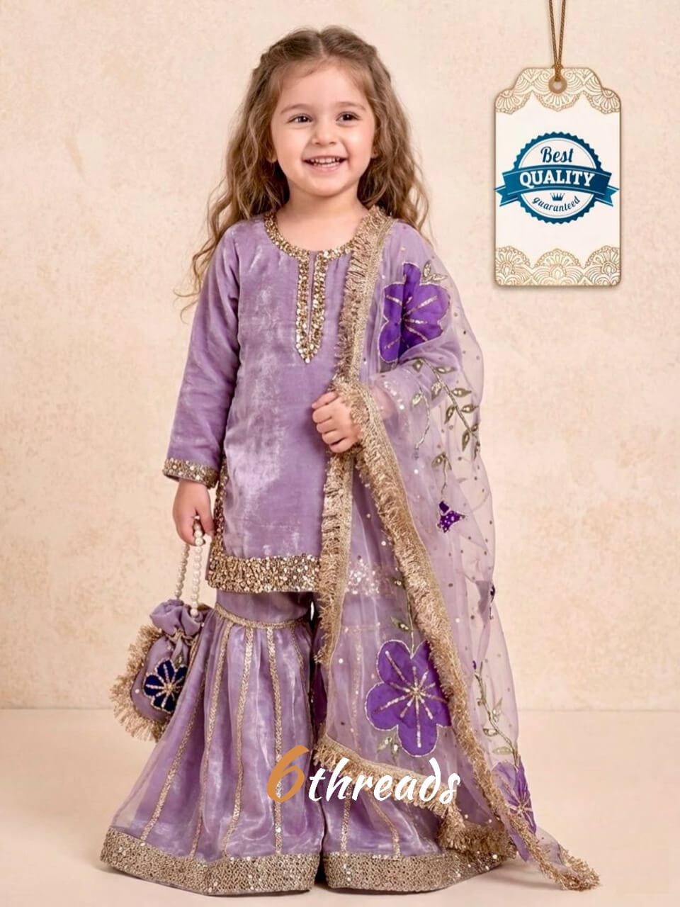 Purple Silk Sharara with Floral Digital Print Dupatta