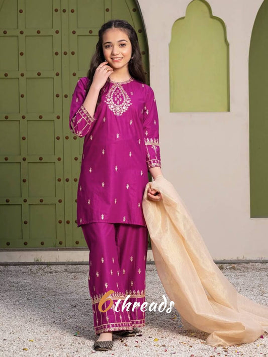 Raani Pink Natural Crepe Silk Suit with Organza Dupatta
