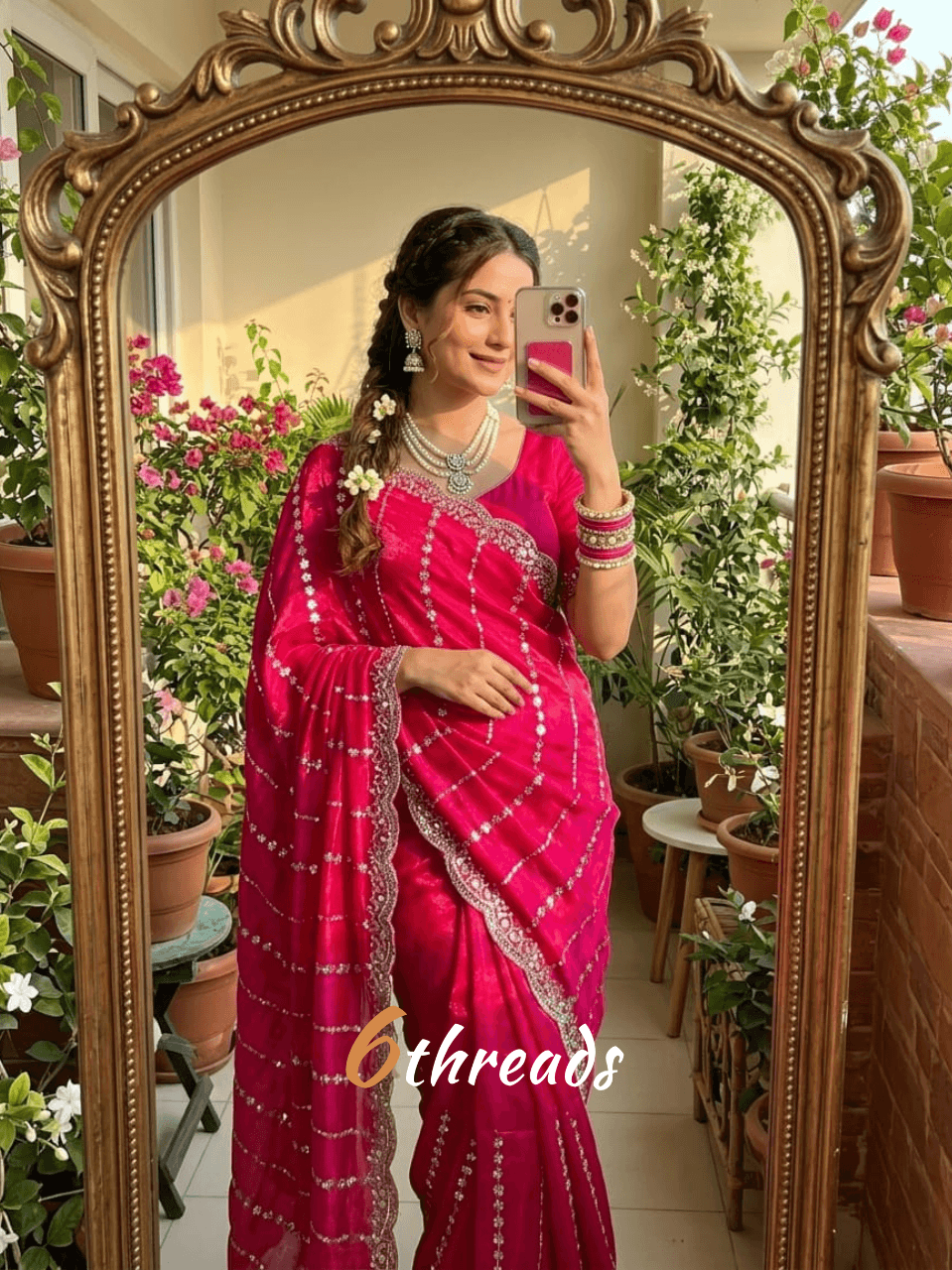 Fendy Satin Leheriya Saree with Hand Cutdana Work & Unstitched Blouse