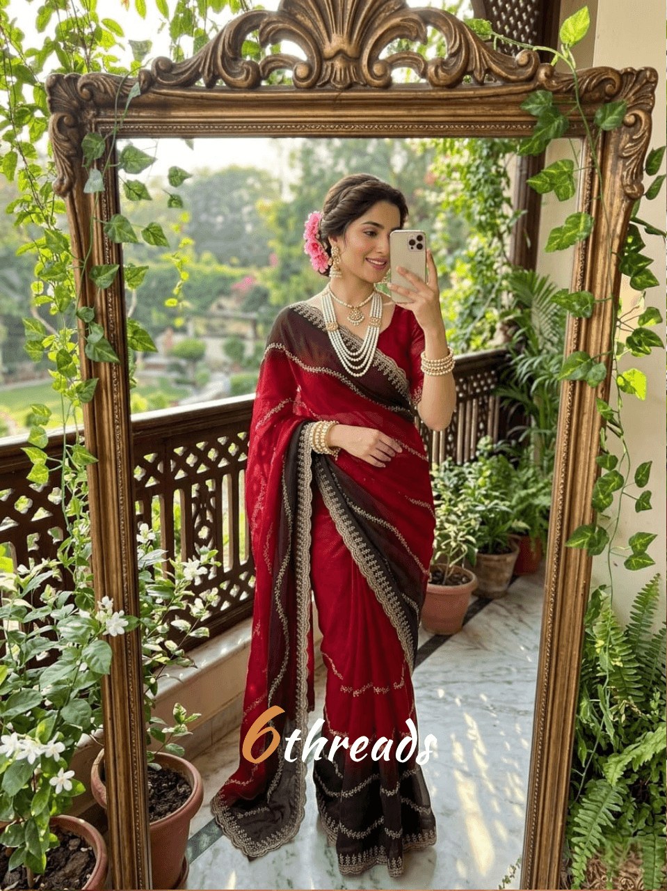 Vahina Fendy Chiffon Leheriya Saree with Ready-to-Wear Unstitched Blouse