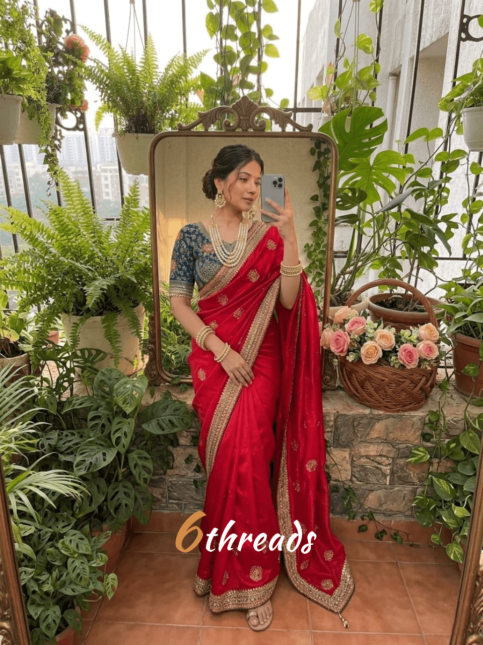 Elegant Fendy Sartin Saree with Contrast Embroidered Blouse