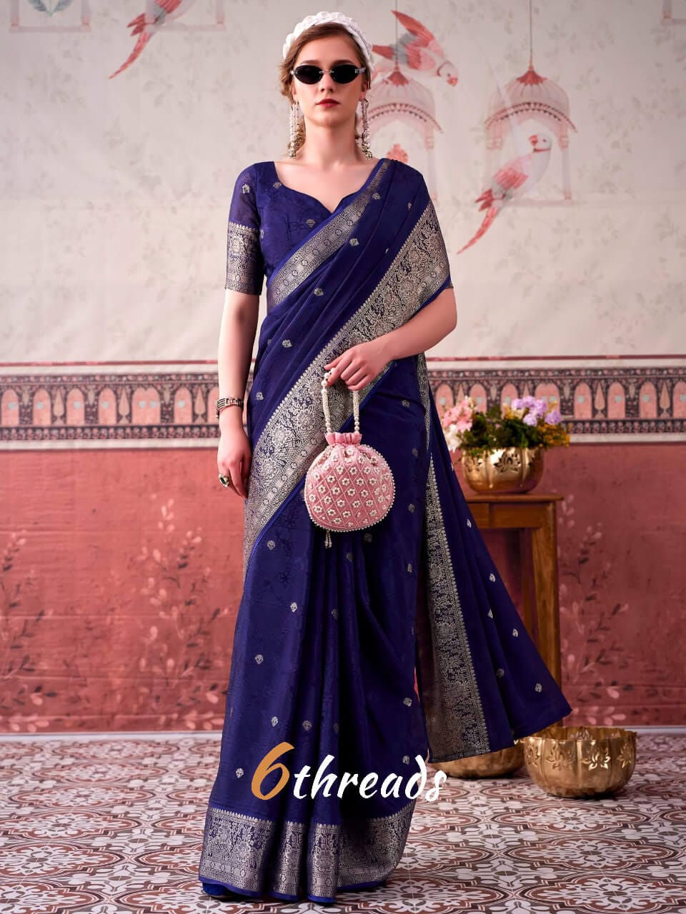 Royal Chinon Festive Saree with Designer Self-Print & Zari Weaving
