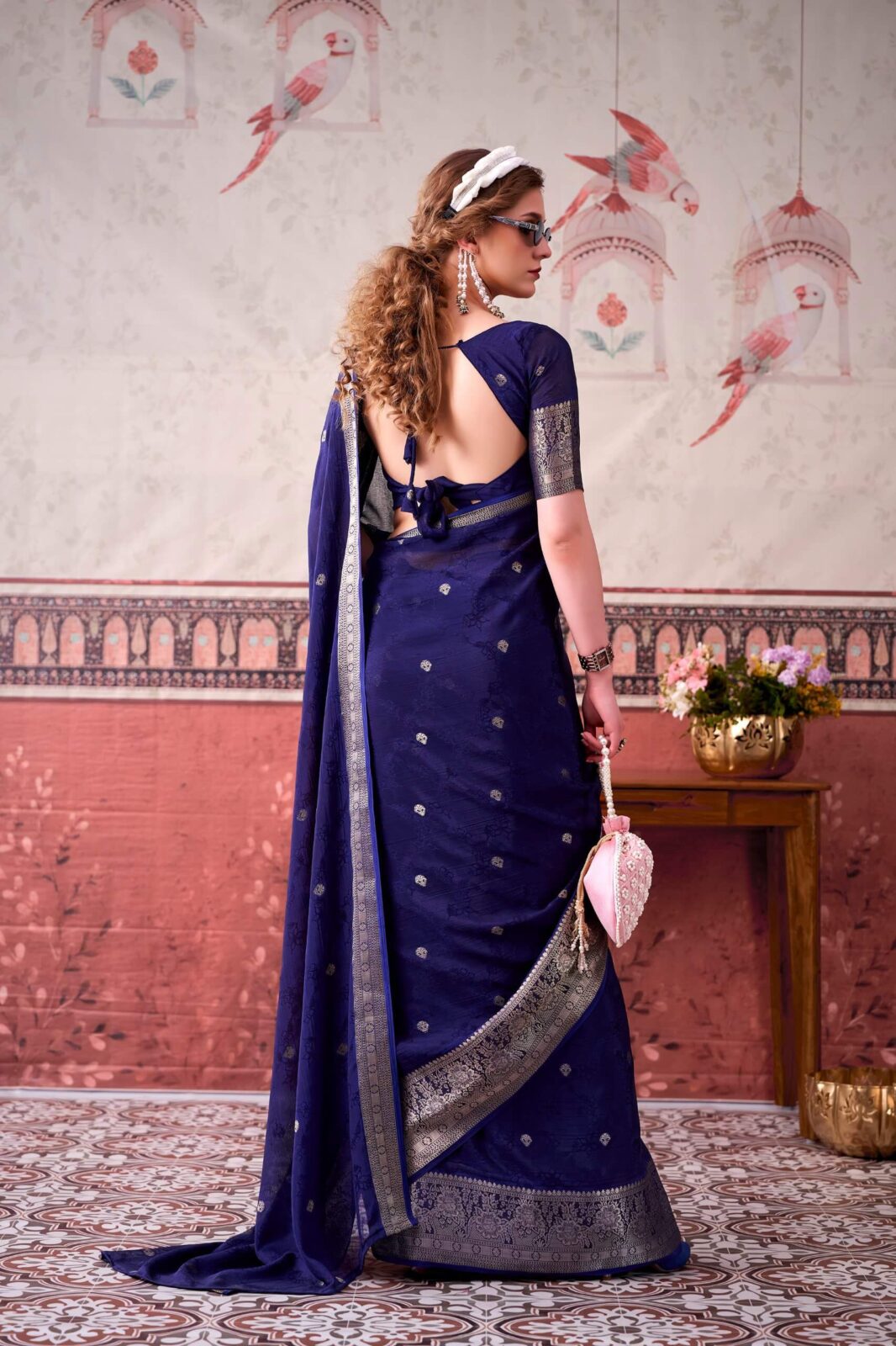 Royal Chinon Festive Saree with Designer Self-Print & Zari Weaving