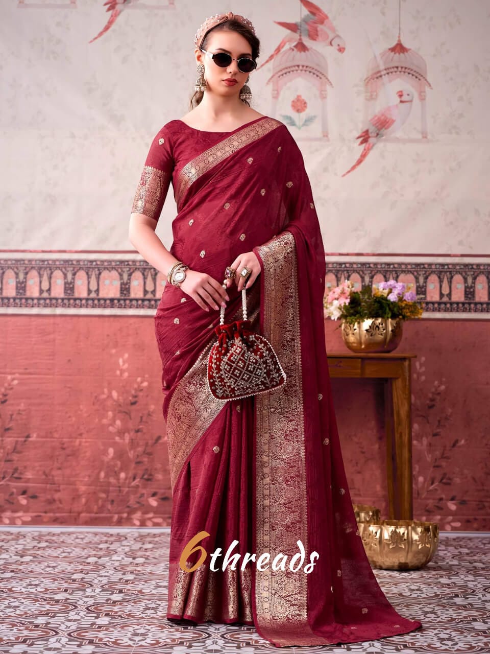 Royal Chinon Festive Saree with Designer Self-Print & Zari Weaving