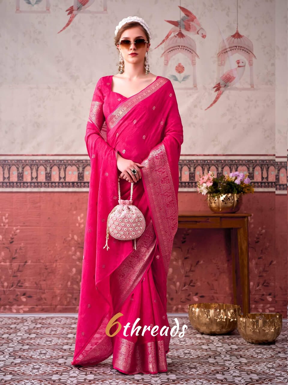 Royal Chinon Festive Saree with Designer Self-Print & Zari Weaving