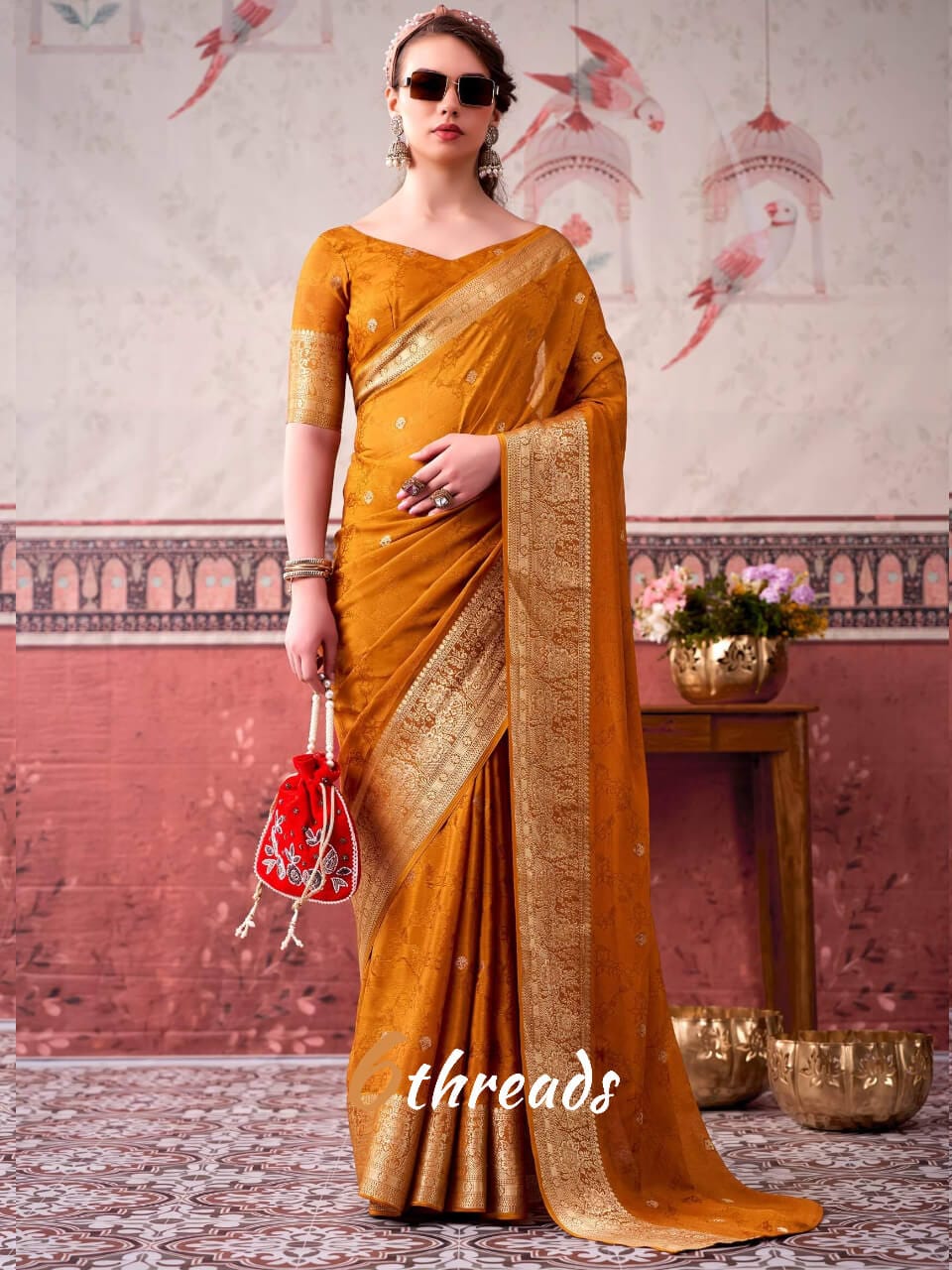 Royal Chinon Festive Saree with Designer Self-Print & Zari Weaving