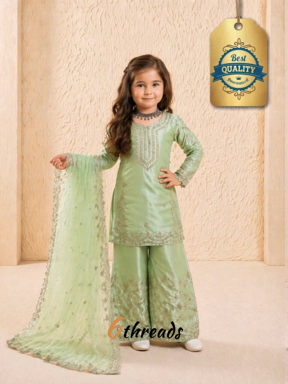 Royal Kids’ GMY Silk Sharara Set with Dori Embroidery
