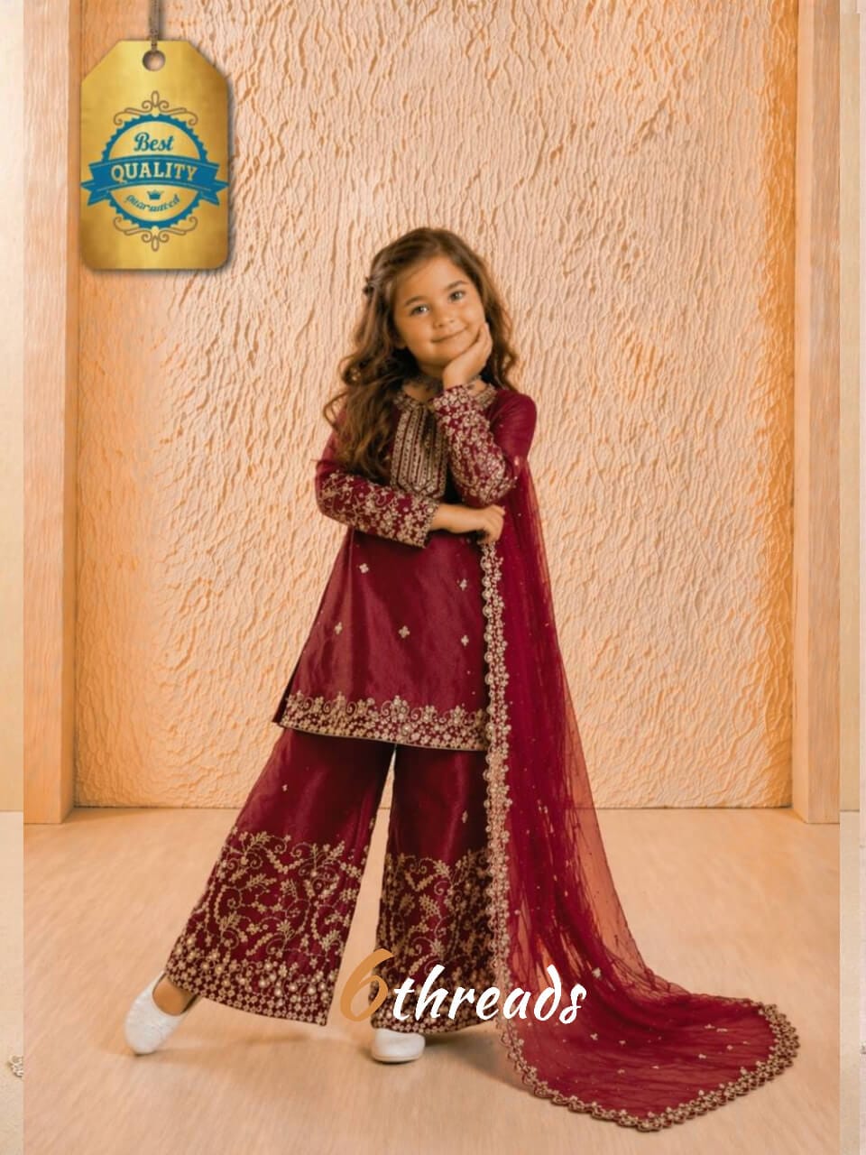 Royal Kids’ GMY Silk Sharara Set with Dori Embroidery