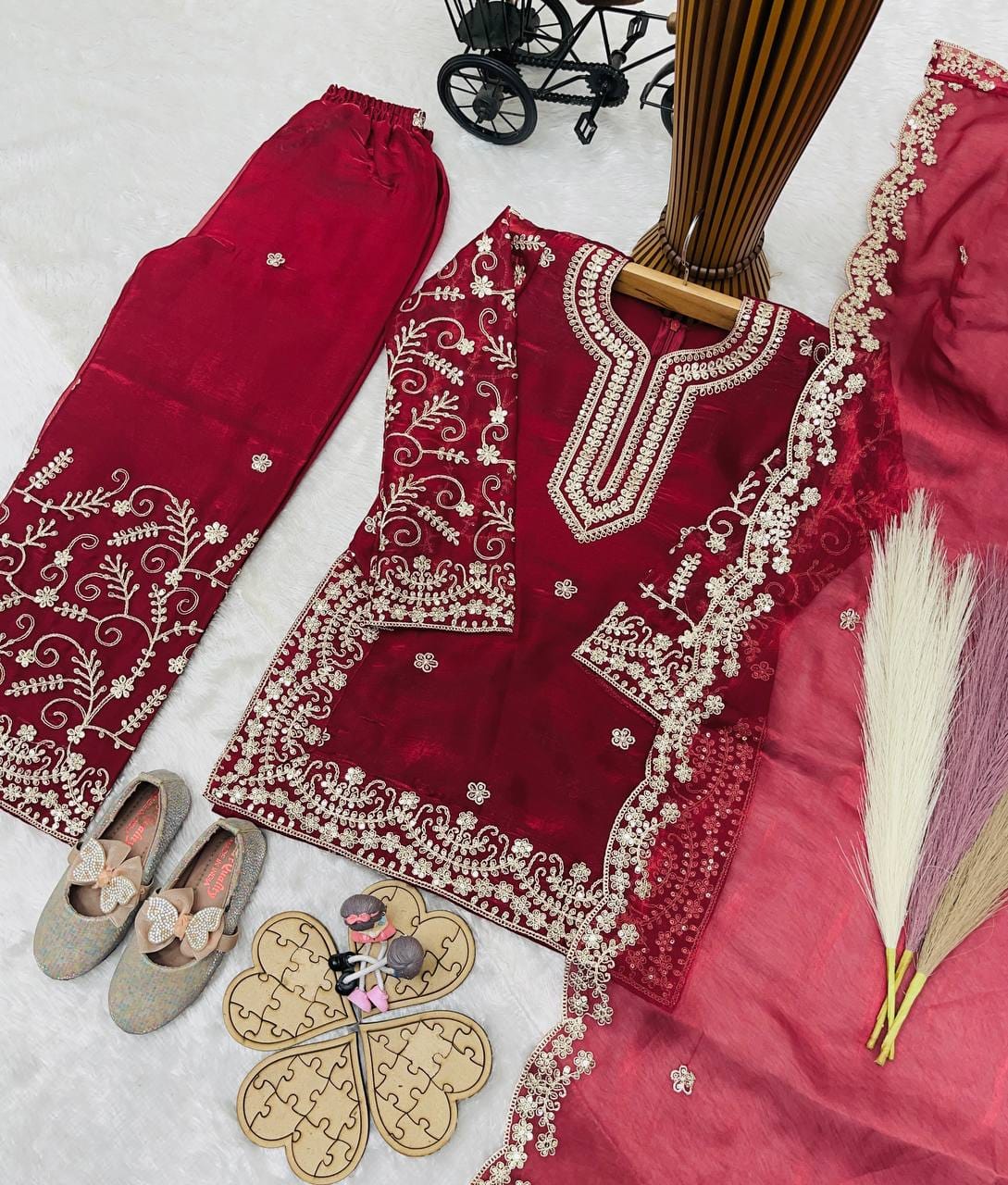 Royal Kids’ GMY Silk Sharara Set with Dori Embroidery
