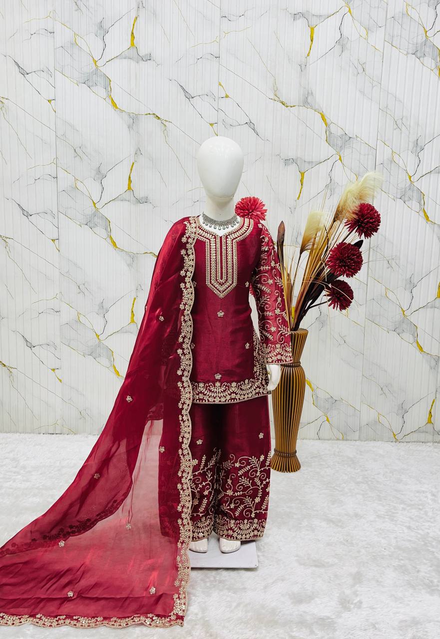 Royal Kids’ GMY Silk Sharara Set with Dori Embroidery