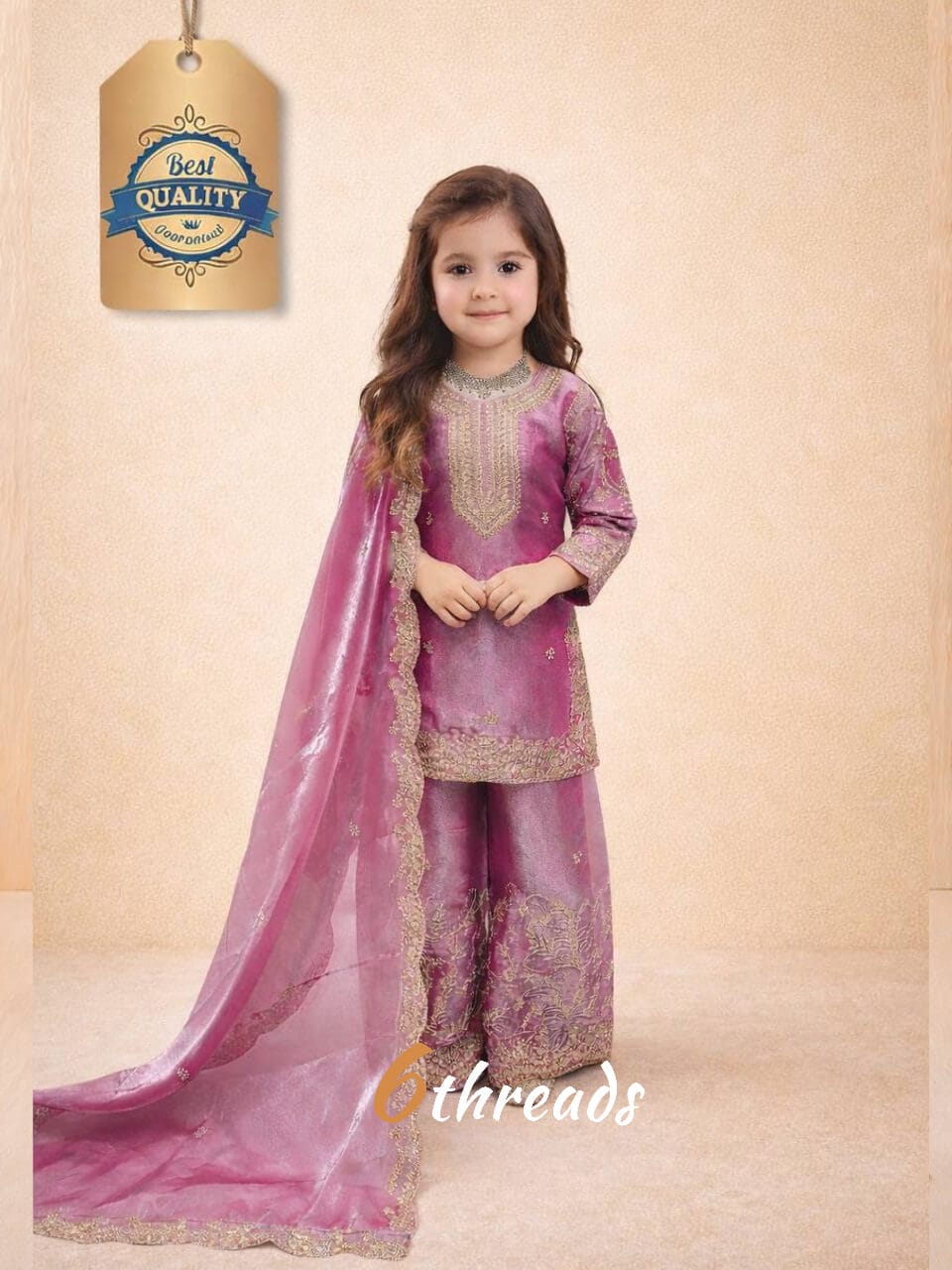 Royal Kids’ GMY Silk Sharara Set with Dori Embroidery