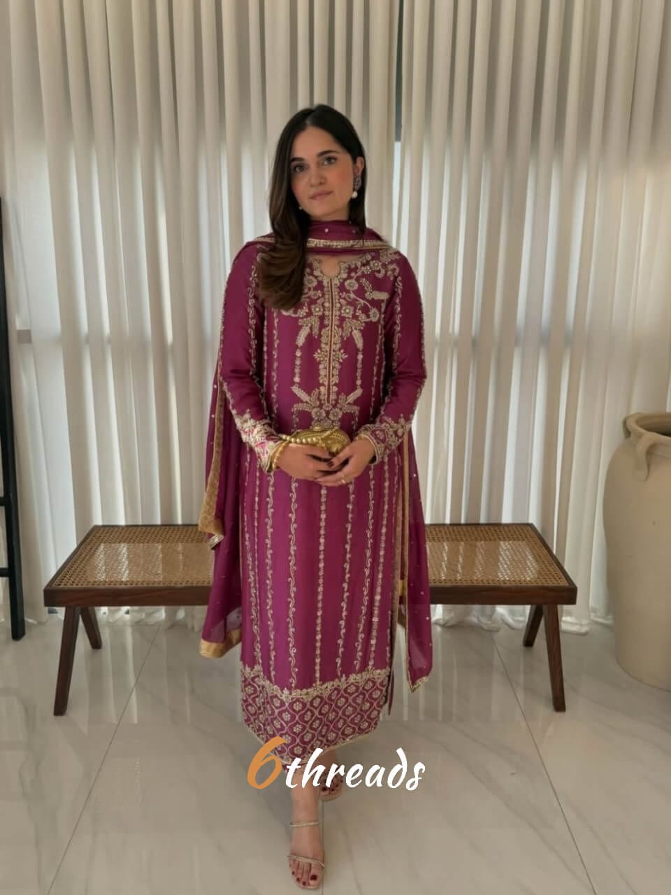 Premium Natural Crepe Silk Long Suit & Pant Set with Sequence Embroidery