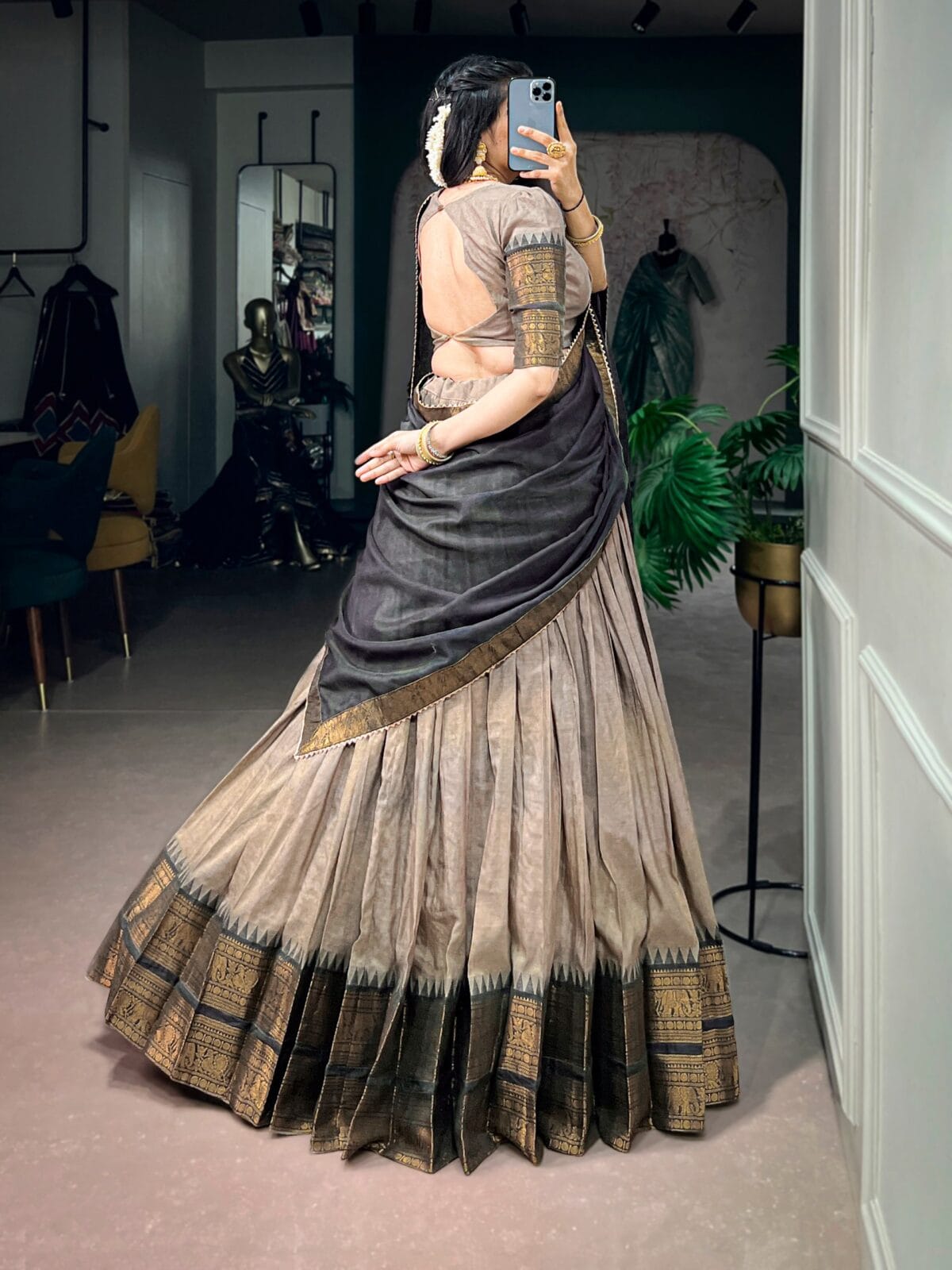 Traditional South Collection Poly Cotton Zari Woven Lehenga with Gota Patti Dupatta Set