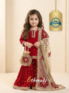 Vibrant Red Fendi Silk Sharara Set with Organza Dupatta