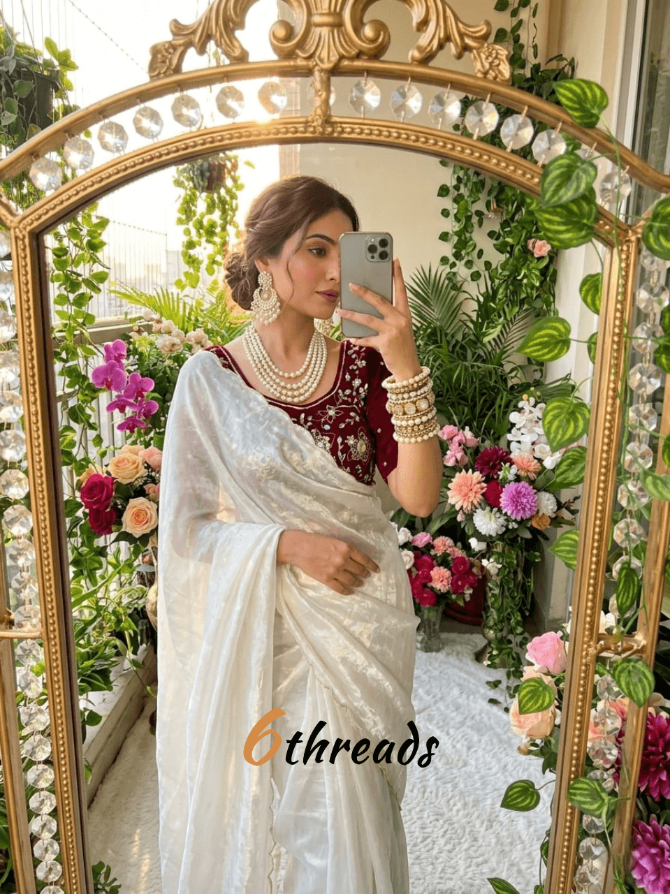 Premium Fendy Satin Saree with Hand Cutdana Pearl Work