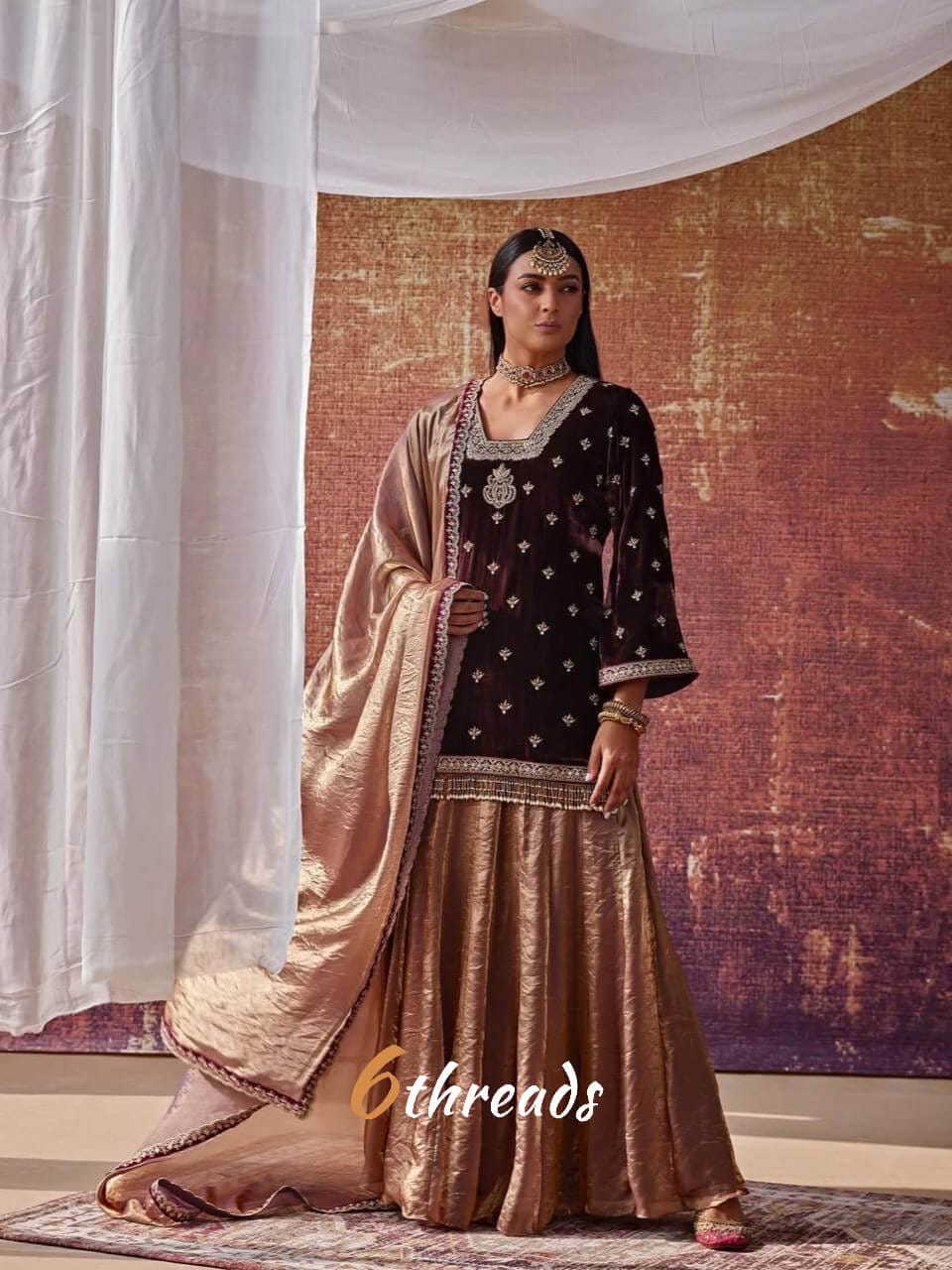 Premium Velvet Top & Fandy Crushed Silk Lehenga Palazzo Set with Sequence Embroidery