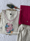 Pure Khadi Cotton Cream Kurti Pant Set with Embroidery & Mul Dupatta