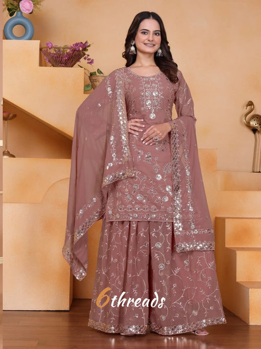 Premium Fox Georgette Sequence Sharara Suit Set with Front & Back Work | 4 Elegant Colors