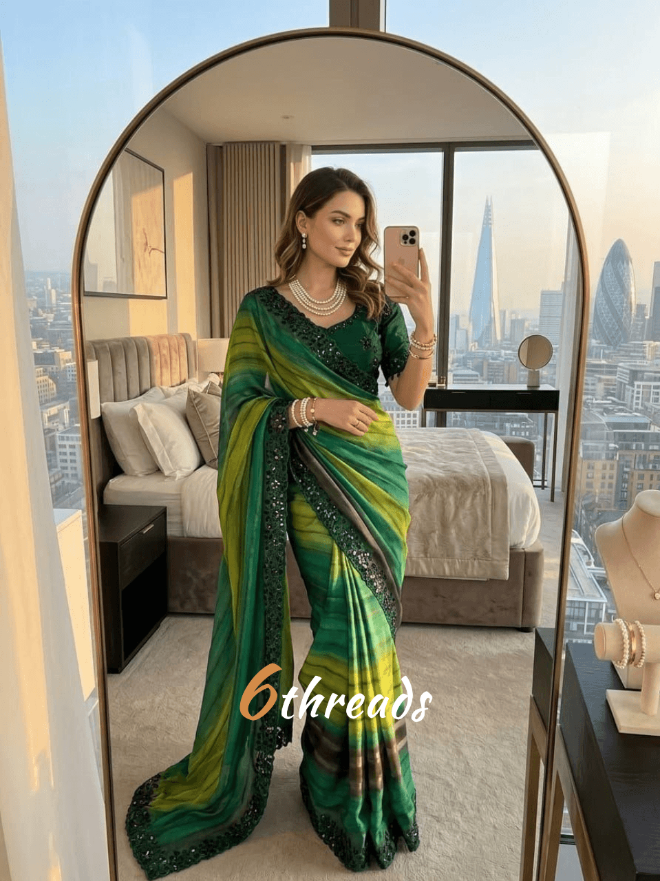 Premium Chiffon Silk Saree with Sequins Embroidery & Stitched Blouse