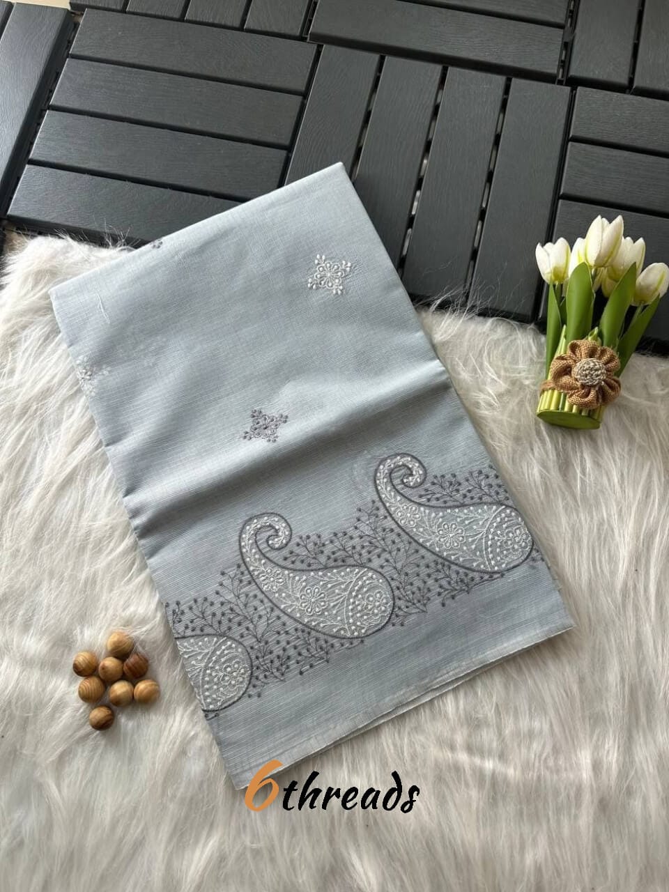 Premium Soft Doriya Saree with Paisley Embroidery & Stitched Blouse
