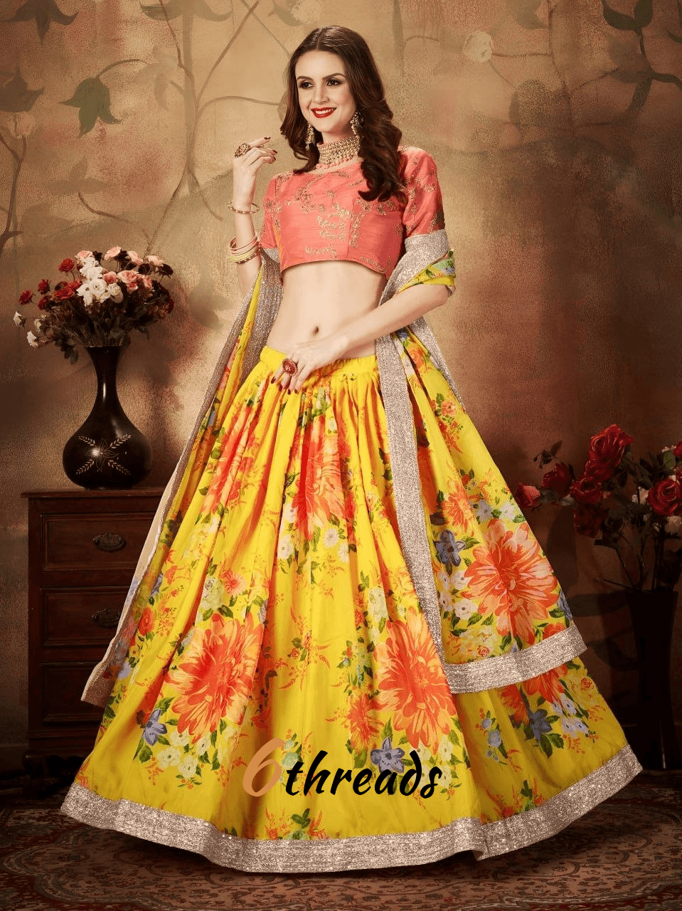 Floral Lehenga Choli with Embroidered Blouse