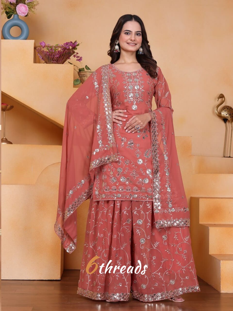 Premium Fox Georgette Sequence Sharara Suit Set with Front & Back Work | 4 Elegant Colors