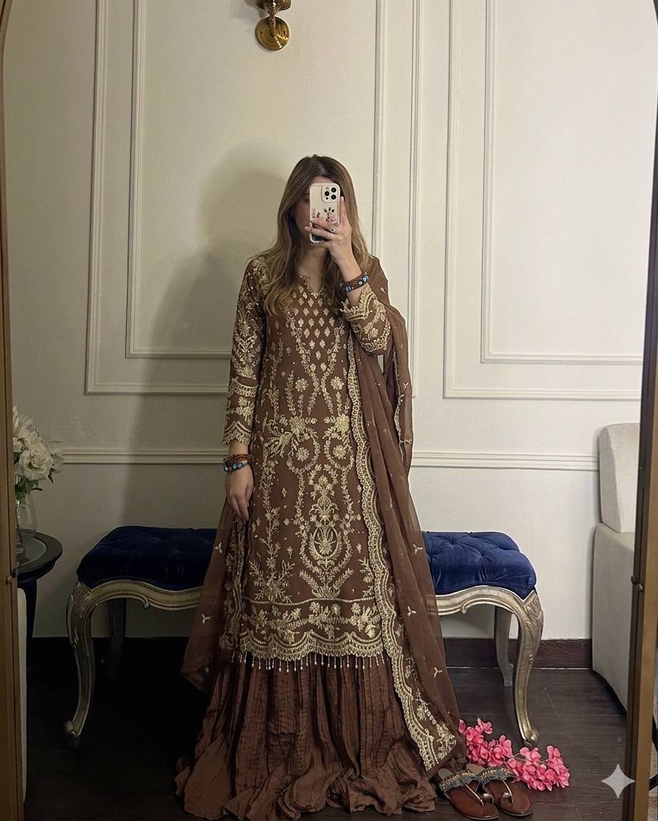 Designer Party Wear Top, Plazzo & Dupatta Set