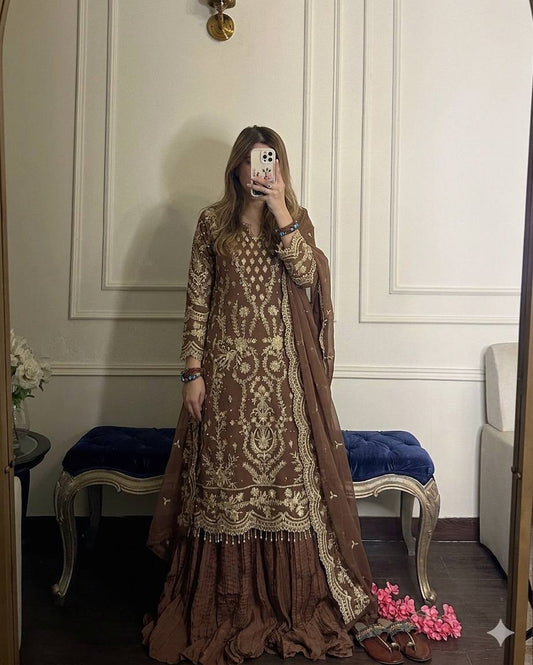 Designer Party Wear Top, Plazzo & Dupatta Set