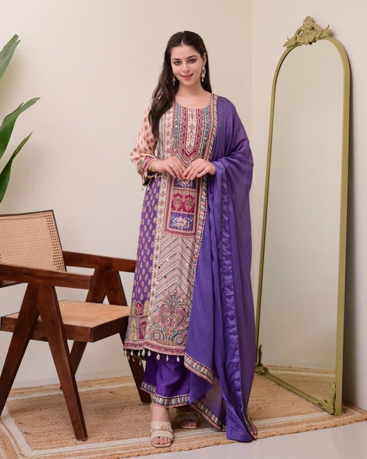 Jasood Premium Pure Chinon Full Anarkali Kodi Round Set