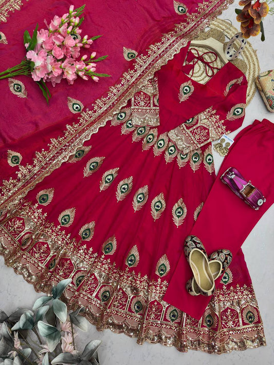 Festive Wear Heavy Zari & Thread Work Long Flared Gown Collection