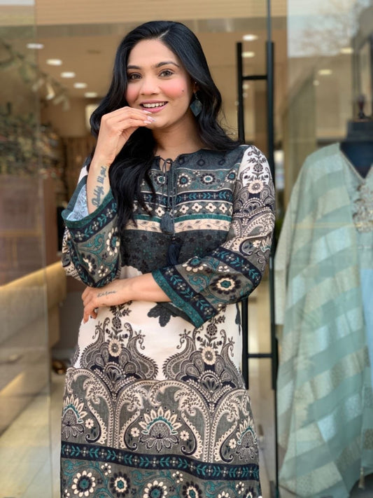 Designer Traditional Printed Kurti with Matching Flared Palazzo Set