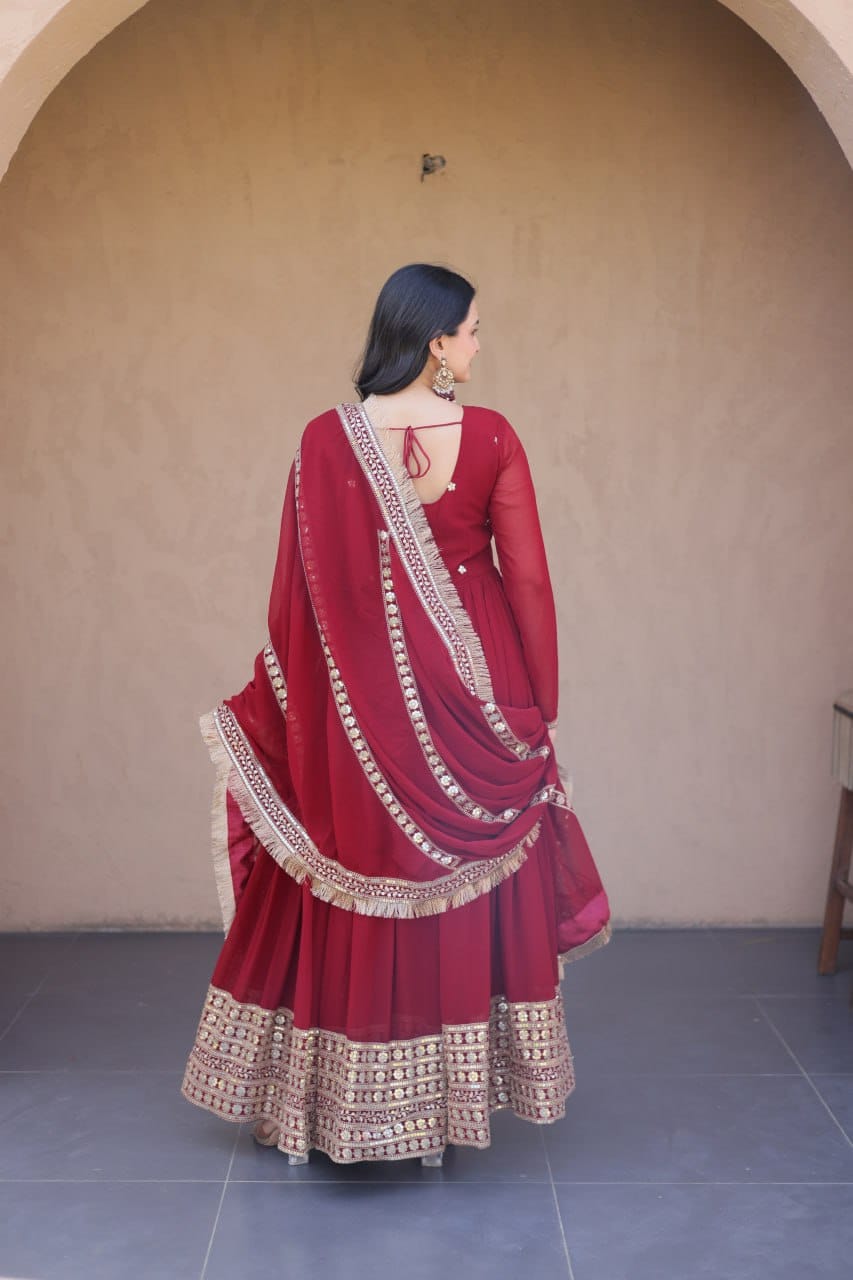 Rakshabandhan Special Premium Faux Blooming Embroidered Gown & Dupatta Set