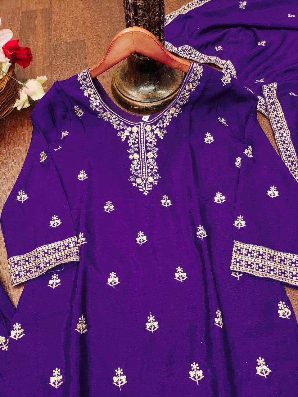 Premium Chinon Sequence Embroidered Sharara Suit Set | 4 Elegant Colors (Sizes S-XXL)