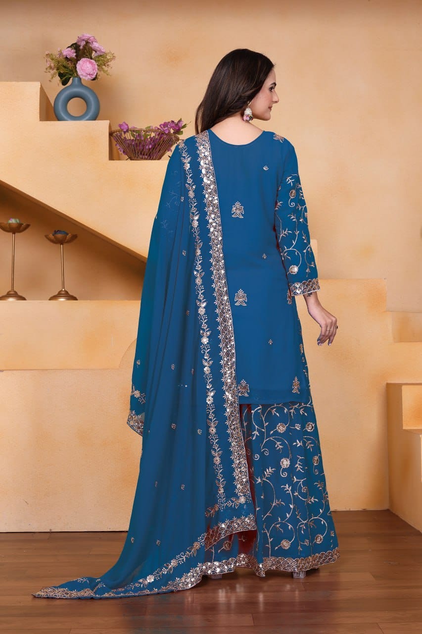 Premium Fox Georgette Sequence Sharara Suit Set with Front & Back Work | 4 Elegant Colors