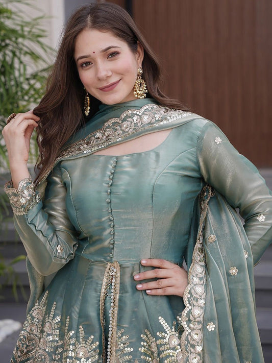 Designer Festive Wear Ethnic 3-Piece Outfit with Traditional Zari & Cut-Work Border