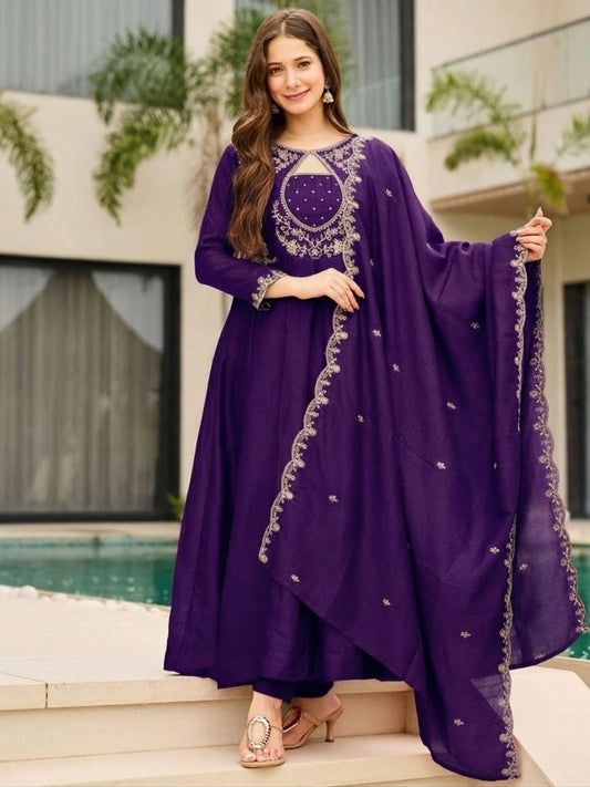 Designer Festive Wear Ethnic Flared Gown Set with Intricate Gold Thread & Sequin Work
