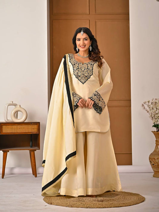 Designer Party Wear Look Top Sharara Plazzo  and Dupatta