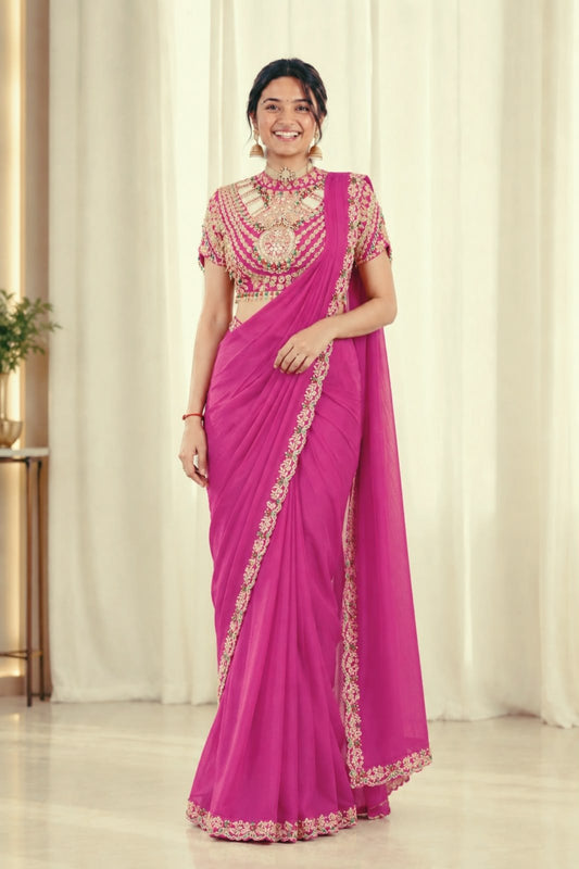 Super Trending Embroidery Sequence work ready to wear saree with Embroidery Blouse